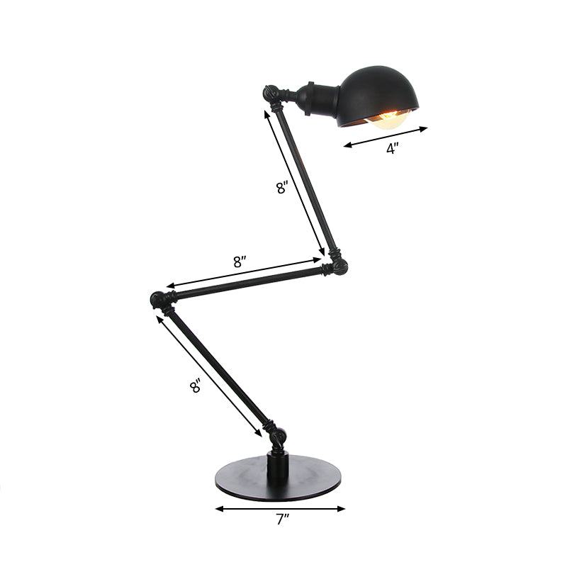 Black/Brass Domed Table Lighting Industrial Style 4"/8.5" Wide 1 Bulb Metallic Table Lamp with Adjustable Arm for Office Clearhalo 'Lamps' 'Table Lamps' Lighting' 265346