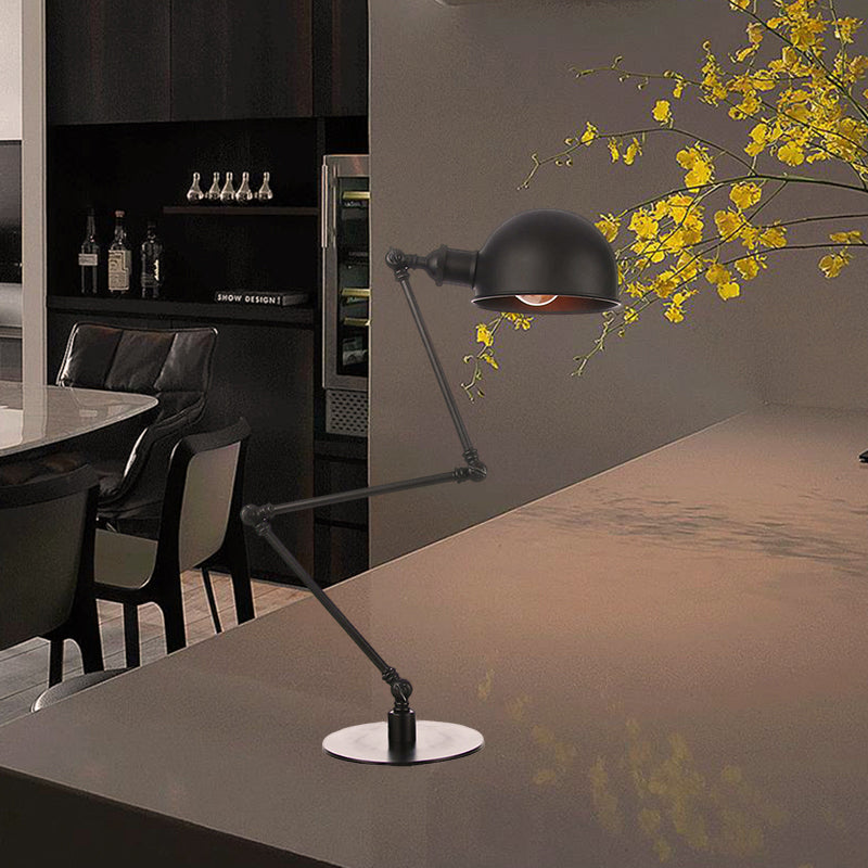 Black/Brass Domed Table Lighting Industrial Style 4"/8.5" Wide 1 Bulb Metallic Table Lamp with Adjustable Arm for Office Black 8.5" B Clearhalo 'Lamps' 'Table Lamps' Lighting' 265347