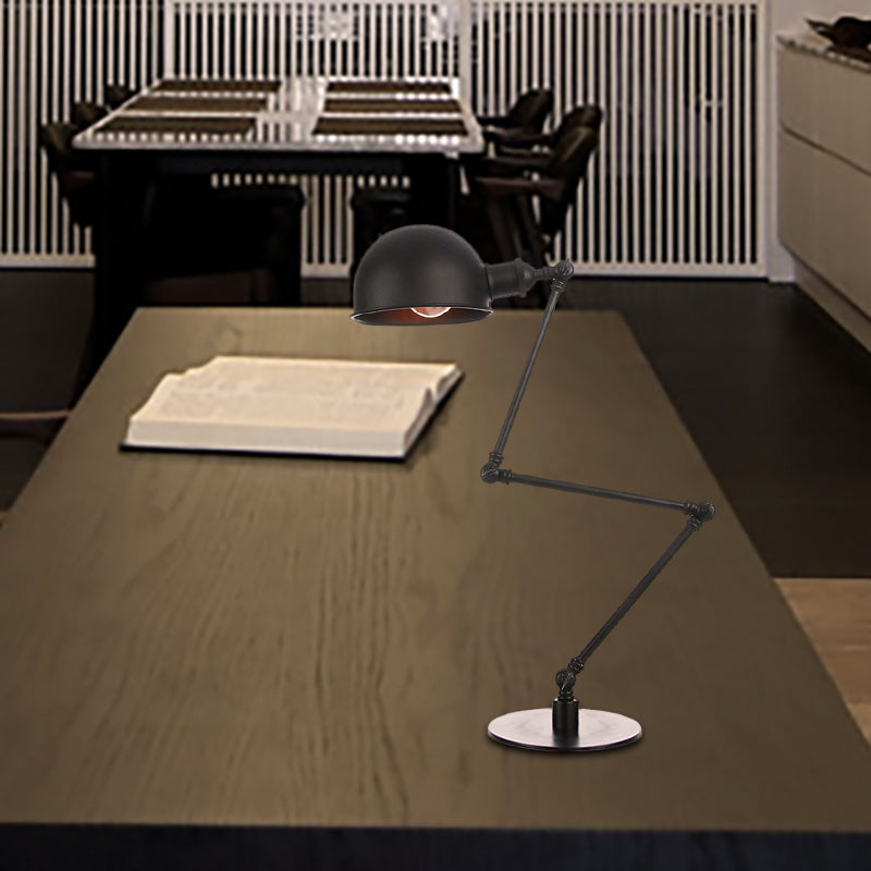 Black/Brass Domed Table Lighting Industrial Style 4"/8.5" Wide 1 Bulb Metallic Table Lamp with Adjustable Arm for Office Clearhalo 'Lamps' 'Table Lamps' Lighting' 265348