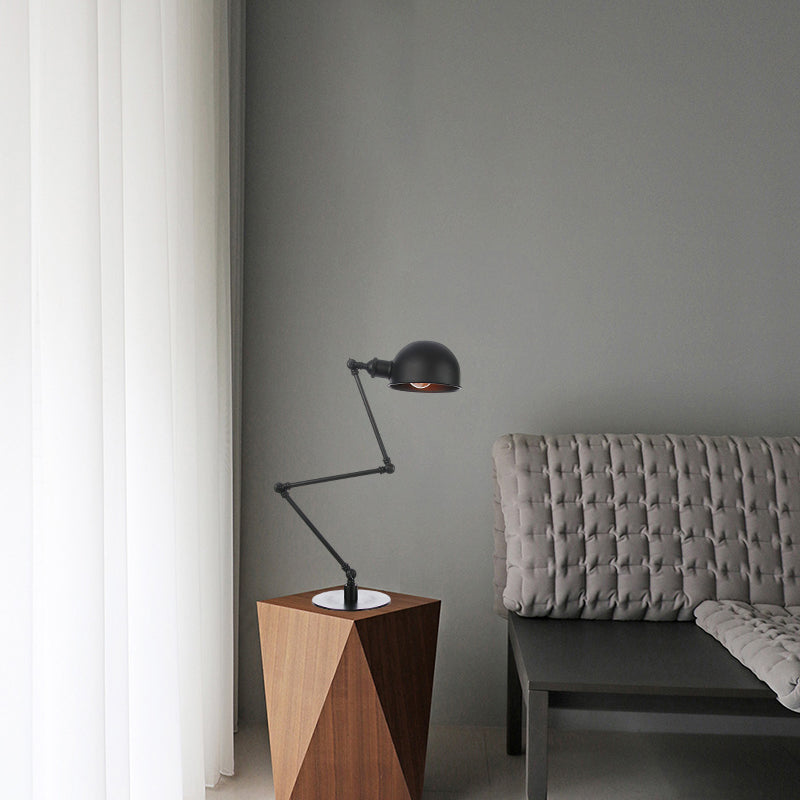 Black/Brass Domed Table Lighting Industrial Style 4"/8.5" Wide 1 Bulb Metallic Table Lamp with Adjustable Arm for Office Clearhalo 'Lamps' 'Table Lamps' Lighting' 265349