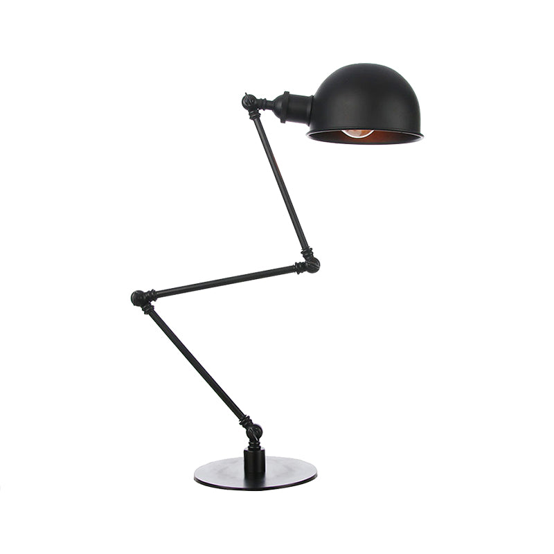 Black/Brass Domed Table Lighting Industrial Style 4"/8.5" Wide 1 Bulb Metallic Table Lamp with Adjustable Arm for Office Clearhalo 'Lamps' 'Table Lamps' Lighting' 265350