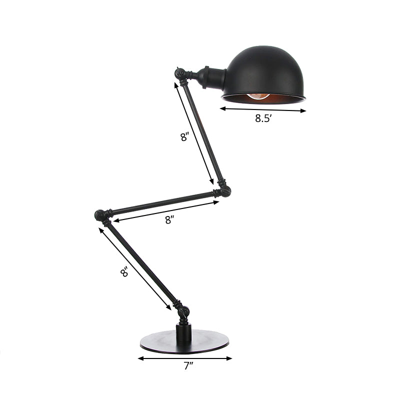 Black/Brass Domed Table Lighting Industrial Style 4"/8.5" Wide 1 Bulb Metallic Table Lamp with Adjustable Arm for Office Clearhalo 'Lamps' 'Table Lamps' Lighting' 265351