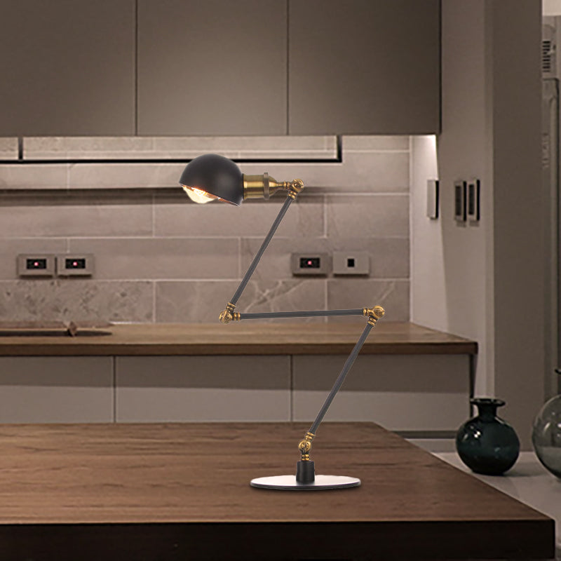 Black/Brass Domed Table Lighting Industrial Style 4"/8.5" Wide 1 Bulb Metallic Table Lamp with Adjustable Arm for Office Clearhalo 'Lamps' 'Table Lamps' Lighting' 265353