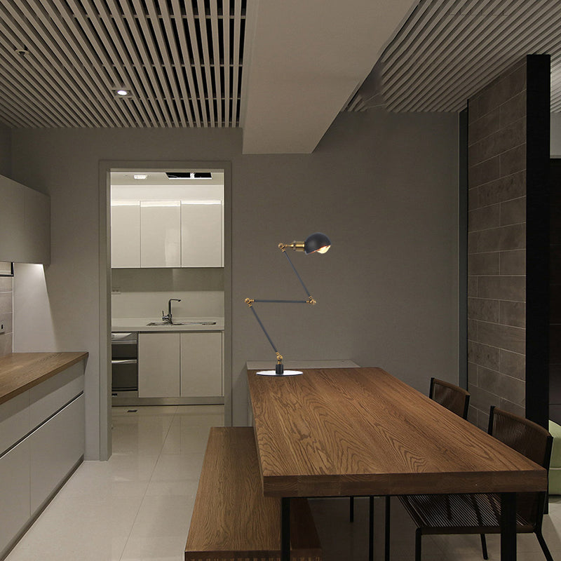 Black/Brass Domed Table Lighting Industrial Style 4"/8.5" Wide 1 Bulb Metallic Table Lamp with Adjustable Arm for Office Clearhalo 'Lamps' 'Table Lamps' Lighting' 265354