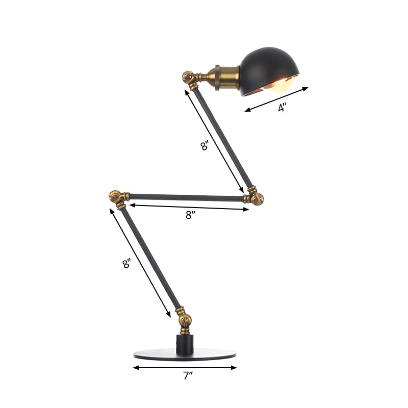 Black/Brass Domed Table Lighting Industrial Style 4"/8.5" Wide 1 Bulb Metallic Table Lamp with Adjustable Arm for Office Clearhalo 'Lamps' 'Table Lamps' Lighting' 265356