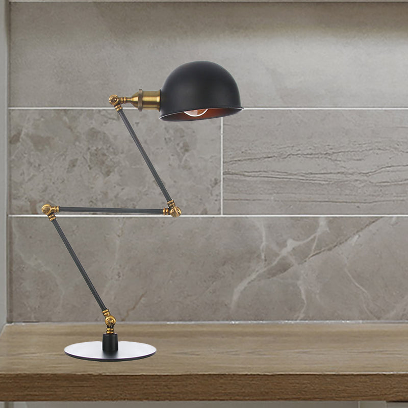 Black/Brass Domed Table Lighting Industrial Style 4"/8.5" Wide 1 Bulb Metallic Table Lamp with Adjustable Arm for Office Brass 8.5" B Clearhalo 'Lamps' 'Table Lamps' Lighting' 265357