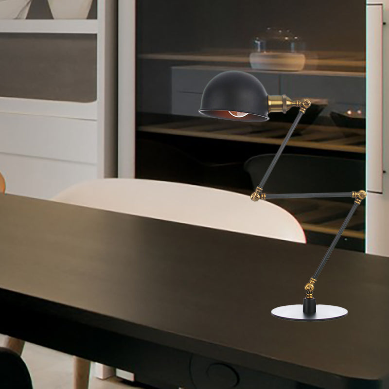 Black/Brass Domed Table Lighting Industrial Style 4"/8.5" Wide 1 Bulb Metallic Table Lamp with Adjustable Arm for Office Clearhalo 'Lamps' 'Table Lamps' Lighting' 265358