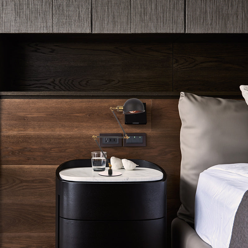 Black/Brass Domed Table Lighting Industrial Style 4"/8.5" Wide 1 Bulb Metallic Table Lamp with Adjustable Arm for Office Clearhalo 'Lamps' 'Table Lamps' Lighting' 265359