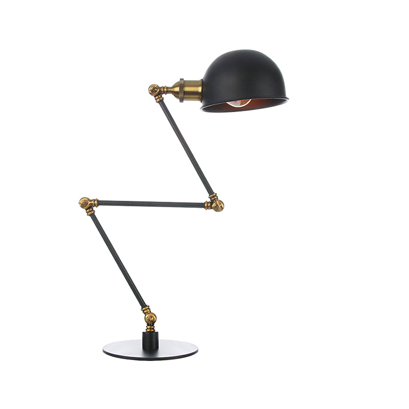Black/Brass Domed Table Lighting Industrial Style 4"/8.5" Wide 1 Bulb Metallic Table Lamp with Adjustable Arm for Office Clearhalo 'Lamps' 'Table Lamps' Lighting' 265360