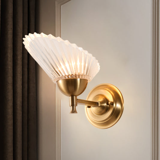 1 Bulb Scalloped Wall Light Sconce with Frosted Glass Shade Modernist Wall Mount Lamp in Brass Clearhalo 'Wall Lamps & Sconces' 'Wall Lights' Lighting' 265402