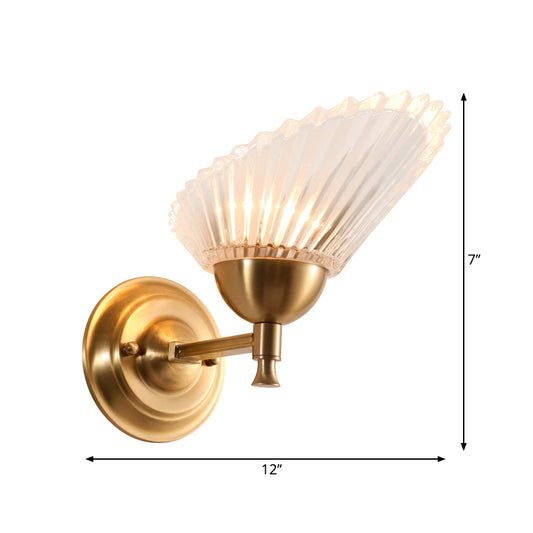 1 Bulb Scalloped Wall Light Sconce with Frosted Glass Shade Modernist Wall Mount Lamp in Brass Clearhalo 'Wall Lamps & Sconces' 'Wall Lights' Lighting' 265405