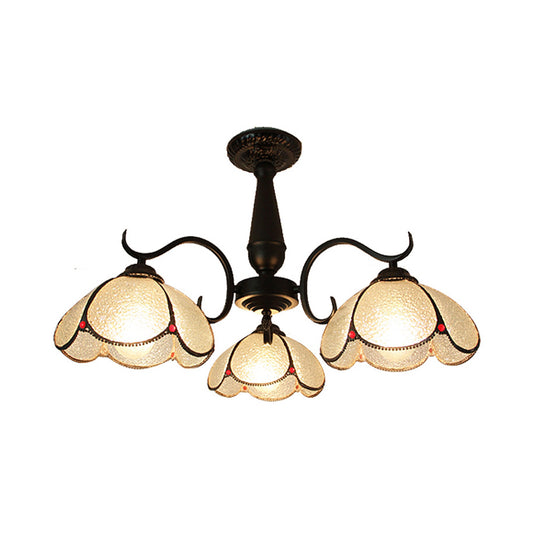 3 Heads Domed Ceiling Light Fixture Retro Style Stained Glass Semi Flush Mount in Beige/Clear/Blue for Foyer Clear Clearhalo 'Ceiling Lights' 'Close To Ceiling Lights' 'Close to ceiling' 'Glass shade' 'Glass' 'Semi-flushmount' 'Tiffany close to ceiling' 'Tiffany' Lighting' 26544