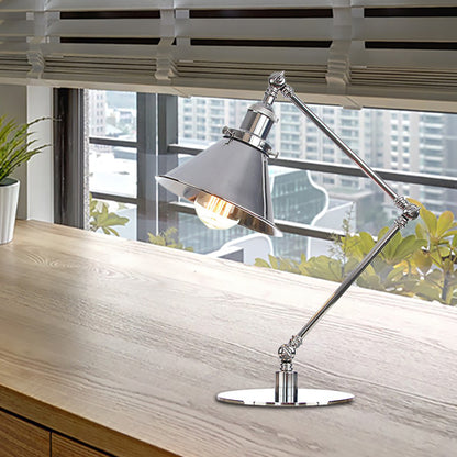 Tapered Study Room Desk Lighting Metal 1 Light Industrial Reading Book Light with 8"+8"/8"+8"+8" Length Arm in Chrome Chrome C 8"+8" Clearhalo 'Lamps' 'Table Lamps' Lighting' 265508