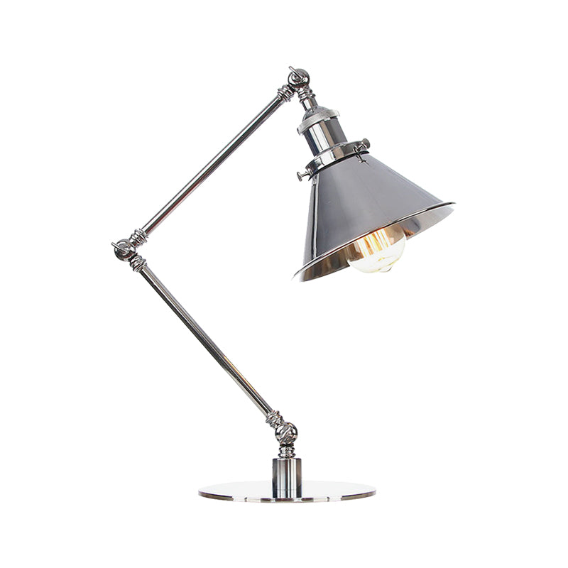 Tapered Study Room Desk Lighting Metal 1 Light Industrial Reading Book Light with 8"+8"/8"+8"+8" Length Arm in Chrome Clearhalo 'Lamps' 'Table Lamps' Lighting' 265511