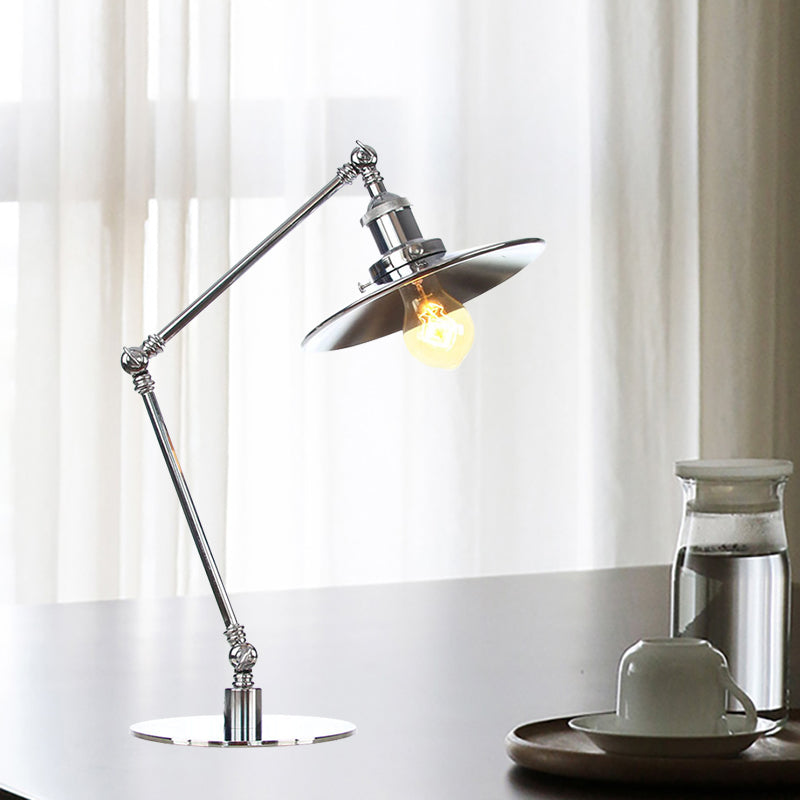 Tapered Study Room Desk Lighting Metal 1 Light Industrial Reading Book Light with 8"+8"/8"+8"+8" Length Arm in Chrome Chrome A 8"+8" Clearhalo 'Lamps' 'Table Lamps' Lighting' 265513