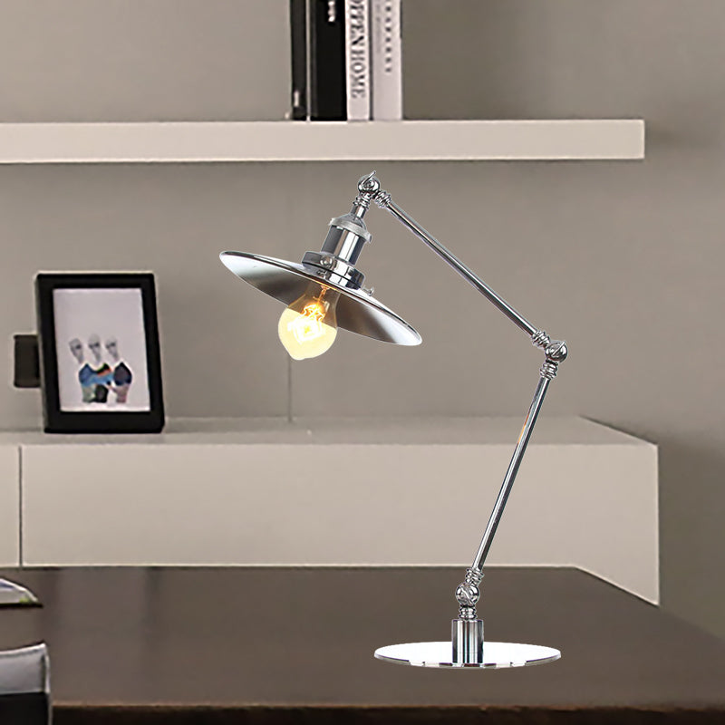 Tapered Study Room Desk Lighting Metal 1 Light Industrial Reading Book Light with 8"+8"/8"+8"+8" Length Arm in Chrome Clearhalo 'Lamps' 'Table Lamps' Lighting' 265514
