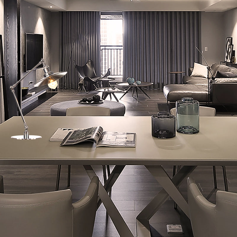 Tapered Study Room Desk Lighting Metal 1 Light Industrial Reading Book Light with 8"+8"/8"+8"+8" Length Arm in Chrome Clearhalo 'Lamps' 'Table Lamps' Lighting' 265515