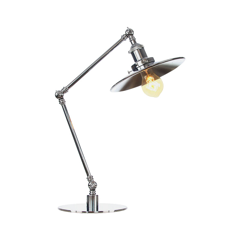 Tapered Study Room Desk Lighting Metal 1 Light Industrial Reading Book Light with 8"+8"/8"+8"+8" Length Arm in Chrome Clearhalo 'Lamps' 'Table Lamps' Lighting' 265516