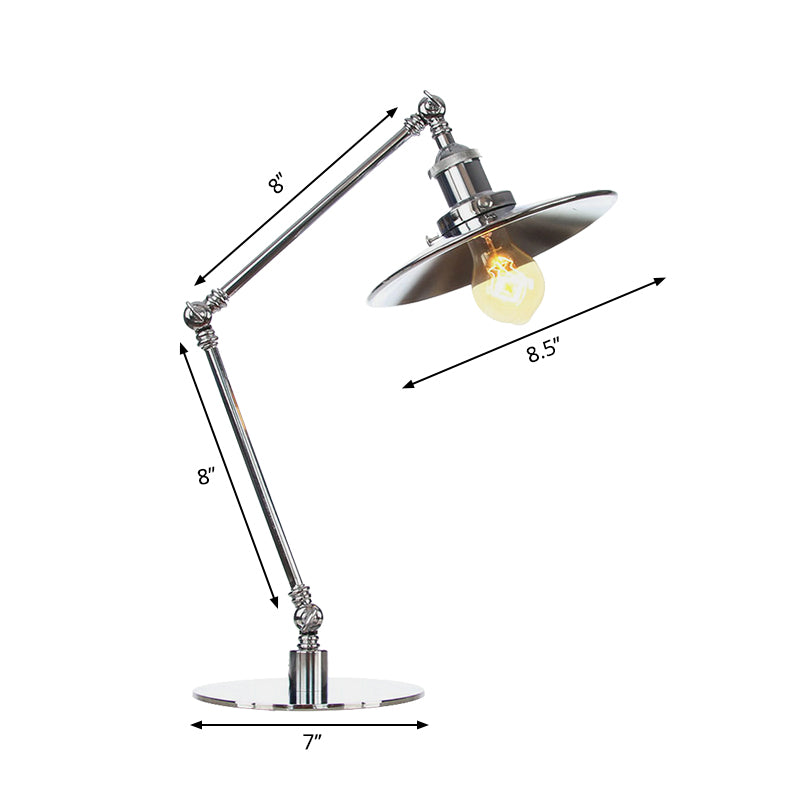 Tapered Study Room Desk Lighting Metal 1 Light Industrial Reading Book Light with 8"+8"/8"+8"+8" Length Arm in Chrome Clearhalo 'Lamps' 'Table Lamps' Lighting' 265517