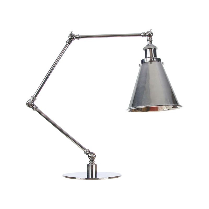 Tapered Study Room Desk Lighting Metal 1 Light Industrial Reading Book Light with 8"+8"/8"+8"+8" Length Arm in Chrome Clearhalo 'Lamps' 'Table Lamps' Lighting' 265521