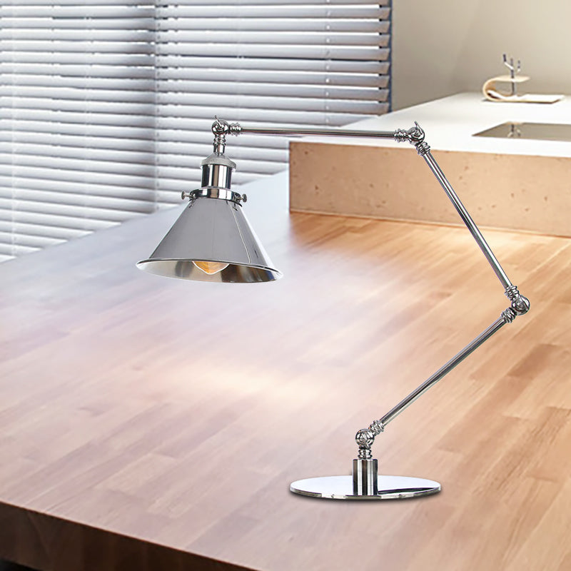 Tapered Study Room Desk Lighting Metal 1 Light Industrial Reading Book Light with 8"+8"/8"+8"+8" Length Arm in Chrome Chrome C 8"+8"+8" Clearhalo 'Lamps' 'Table Lamps' Lighting' 265523