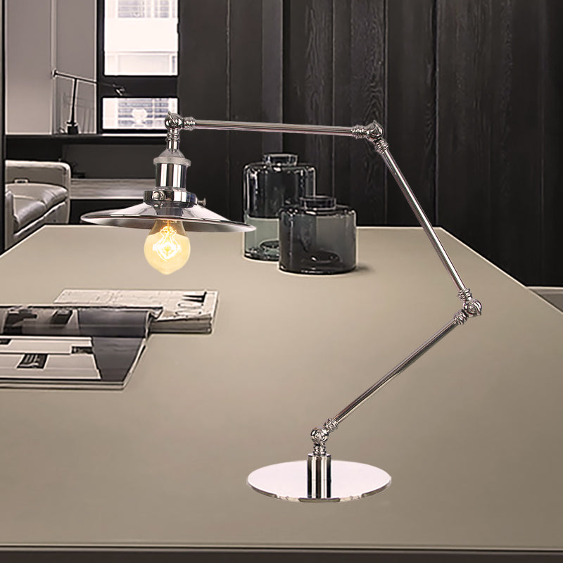 Tapered Study Room Desk Lighting Metal 1 Light Industrial Reading Book Light with 8"+8"/8"+8"+8" Length Arm in Chrome Chrome A 8"+8"+8" Clearhalo 'Lamps' 'Table Lamps' Lighting' 265528