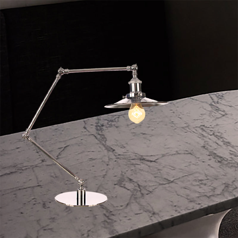 Tapered Study Room Desk Lighting Metal 1 Light Industrial Reading Book Light with 8"+8"/8"+8"+8" Length Arm in Chrome Clearhalo 'Lamps' 'Table Lamps' Lighting' 265529