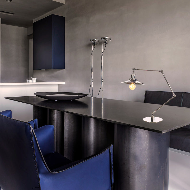 Tapered Study Room Desk Lighting Metal 1 Light Industrial Reading Book Light with 8"+8"/8"+8"+8" Length Arm in Chrome Clearhalo 'Lamps' 'Table Lamps' Lighting' 265530