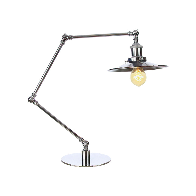 Tapered Study Room Desk Lighting Metal 1 Light Industrial Reading Book Light with 8"+8"/8"+8"+8" Length Arm in Chrome Clearhalo 'Lamps' 'Table Lamps' Lighting' 265531