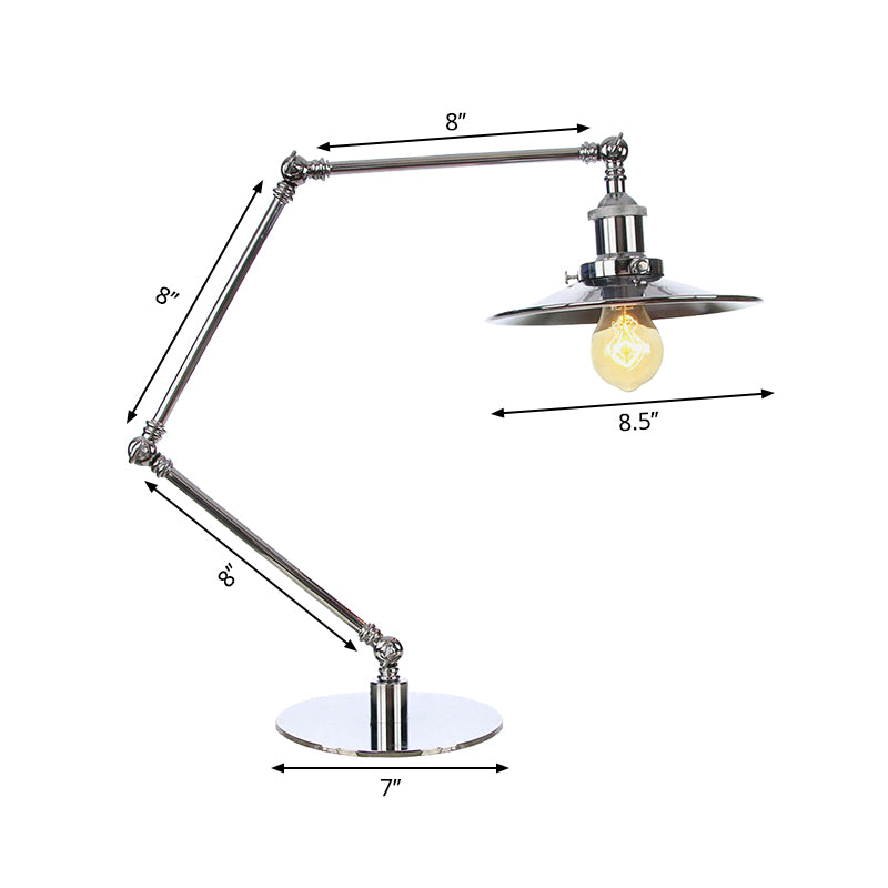 Tapered Study Room Desk Lighting Metal 1 Light Industrial Reading Book Light with 8"+8"/8"+8"+8" Length Arm in Chrome Clearhalo 'Lamps' 'Table Lamps' Lighting' 265532