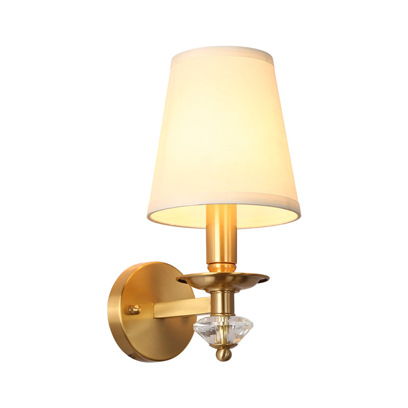 Living Room Wall Lamp with Fabric Cone Shade Modern 1 Light Wall Lighting in Brass Clearhalo 'Modern wall lights' 'Modern' 'Wall Lamps & Sconces' 'Wall Lights' Lighting' 265580