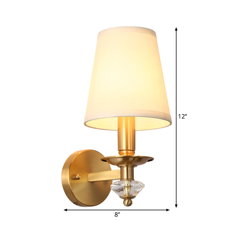 Living Room Wall Lamp with Fabric Cone Shade Modern 1 Light Wall Lighting in Brass Clearhalo 'Modern wall lights' 'Modern' 'Wall Lamps & Sconces' 'Wall Lights' Lighting' 265581