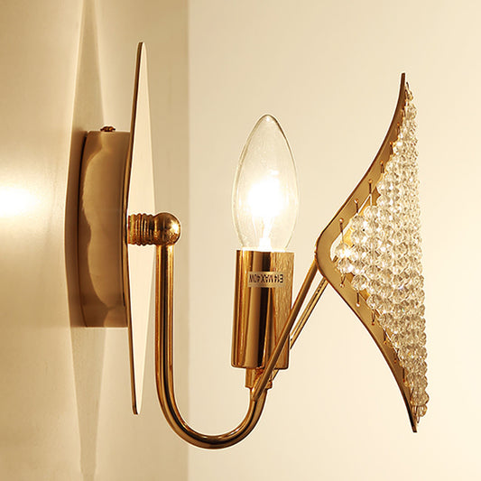 1 Bulb Rhombus Wall Lighting with Crystal Bead Contemporary Bedside Sconce Light in Brass Clearhalo 'Wall Lamps & Sconces' 'Wall Lights' Lighting' 265597