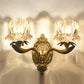 1/2 Lights Living Room Wall Mounted Lamp Vintage Brass Sconce Light with Flower Crystal Shade 2.0 Brass Clearhalo 'Cast Iron' 'Glass' 'Industrial' 'Modern wall lights' 'Modern' 'Tiffany' 'Traditional wall lights' 'Wall Lamps & Sconces' 'Wall Lights' Lighting' 265624
