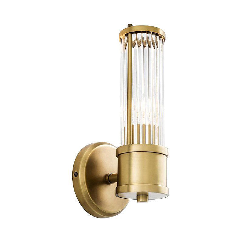 1/2 Bulbs Cylindrical Sconce Contemporary Gold Crystal Wall Mounted Light Fixture for Living Room Clearhalo 'Modern wall lights' 'Modern' 'Wall Lamps & Sconces' 'Wall Lights' Lighting' 265691