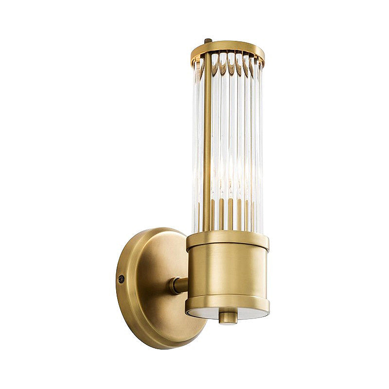 1/2 Bulbs Cylindrical Sconce Contemporary Gold Crystal Wall Mounted Light Fixture for Living Room Clearhalo 'Modern wall lights' 'Modern' 'Wall Lamps & Sconces' 'Wall Lights' Lighting' 265691