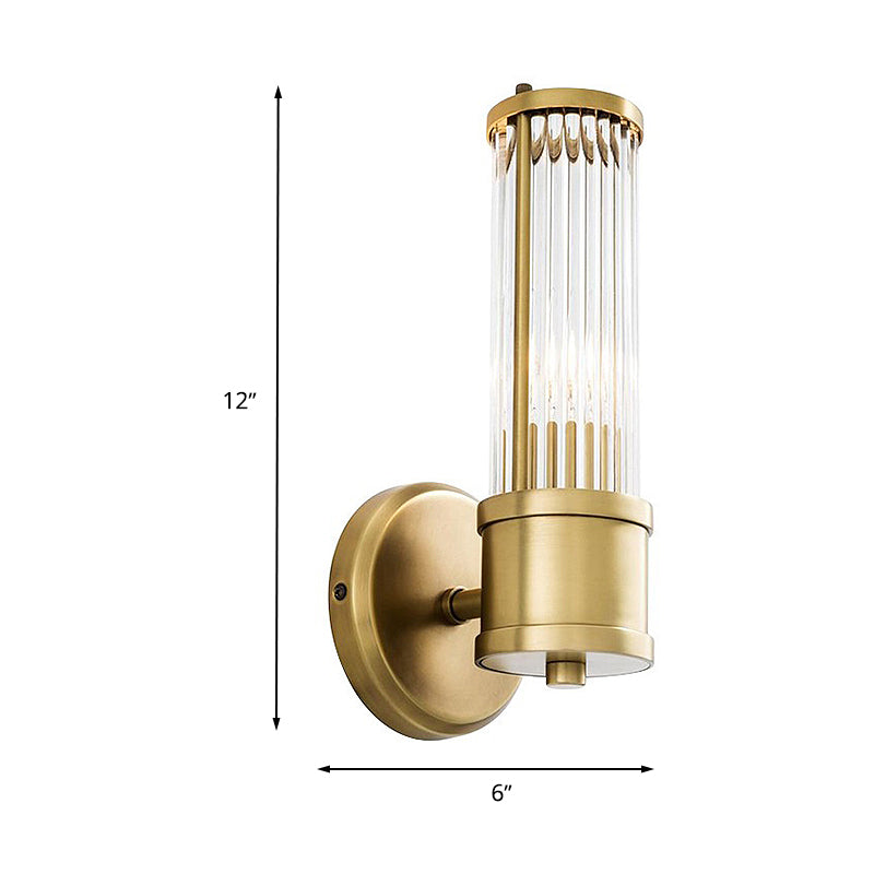 1/2 Bulbs Cylindrical Sconce Contemporary Gold Crystal Wall Mounted Light Fixture for Living Room Clearhalo 'Modern wall lights' 'Modern' 'Wall Lamps & Sconces' 'Wall Lights' Lighting' 265692
