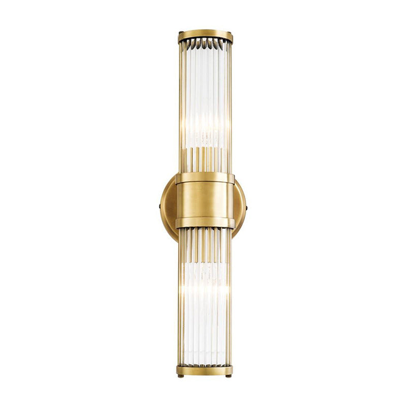 1/2 Bulbs Cylindrical Sconce Contemporary Gold Crystal Wall Mounted Light Fixture for Living Room Clearhalo 'Modern wall lights' 'Modern' 'Wall Lamps & Sconces' 'Wall Lights' Lighting' 265697