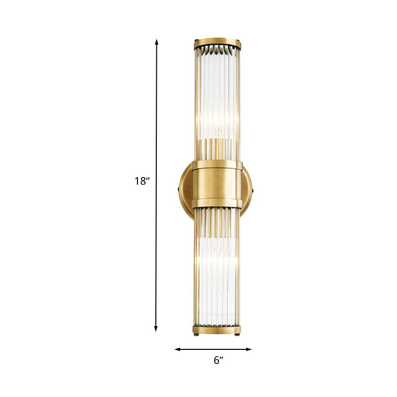 1/2 Bulbs Cylindrical Sconce Contemporary Gold Crystal Wall Mounted Light Fixture for Living Room Clearhalo 'Modern wall lights' 'Modern' 'Wall Lamps & Sconces' 'Wall Lights' Lighting' 265698