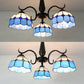 Industrial Vintage Dome Shape Semi Flush Mount Stained Glass 3 Lights Ceiling Light Fixture with Rhombus/Magnolia/Wire Mesh/Elk/Yellow/Diamond/Blue Square/Sky Blue Square/Sky Blue Pattern Clearhalo 'Ceiling Lights' 'Close To Ceiling Lights' 'Close to ceiling' 'Glass shade' 'Glass' 'Semi-flushmount' 'Tiffany close to ceiling' 'Tiffany' Lighting' 26572
