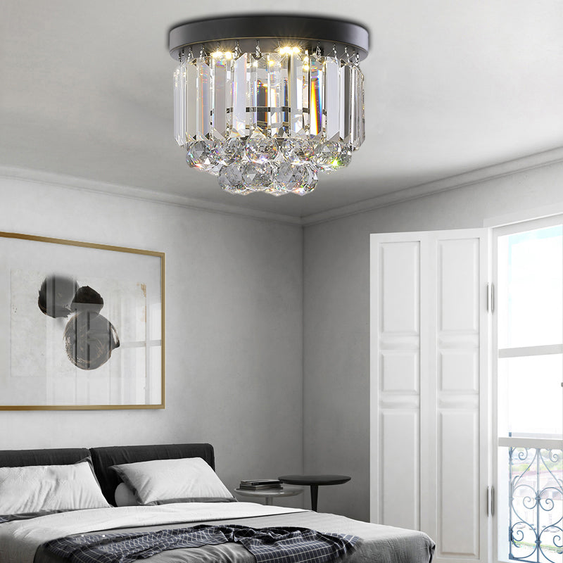 Circular Ceiling Light Fixture with Clear/Smoke Gray Crystal Modern LED Ceiling Mounted Fixture for Corridor Clearhalo 'Ceiling Lights' 'Close To Ceiling Lights' 'Close to ceiling' 'Flush mount' 'Industrial Flush Mount' Lighting' 265770