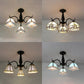 Industrial Vintage Dome Shape Semi Flush Mount Stained Glass 3 Lights Ceiling Light Fixture with Rhombus/Magnolia/Wire Mesh/Elk/Yellow/Diamond/Blue Square/Sky Blue Square/Sky Blue Pattern Clearhalo 'Ceiling Lights' 'Close To Ceiling Lights' 'Close to ceiling' 'Glass shade' 'Glass' 'Semi-flushmount' 'Tiffany close to ceiling' 'Tiffany' Lighting' 26582