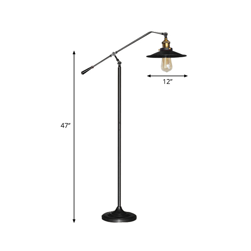 Flared Living Room Floor Light Metal 1 Head Industrial Style Floor Standing Lamp in Black/Bronze, 10"/12" Wide Clearhalo 'Floor Lamps' 'Lamps' Lighting' 265868