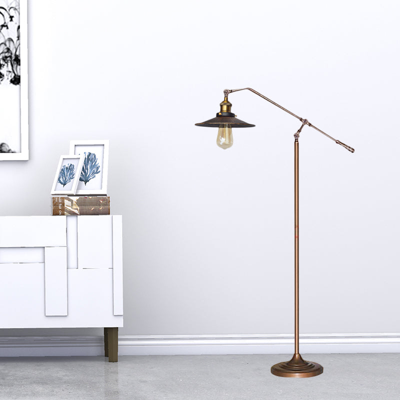 Flared Living Room Floor Light Metal 1 Head Industrial Style Floor Standing Lamp in Black/Bronze, 10"/12" Wide Clearhalo 'Floor Lamps' 'Lamps' Lighting' 265870