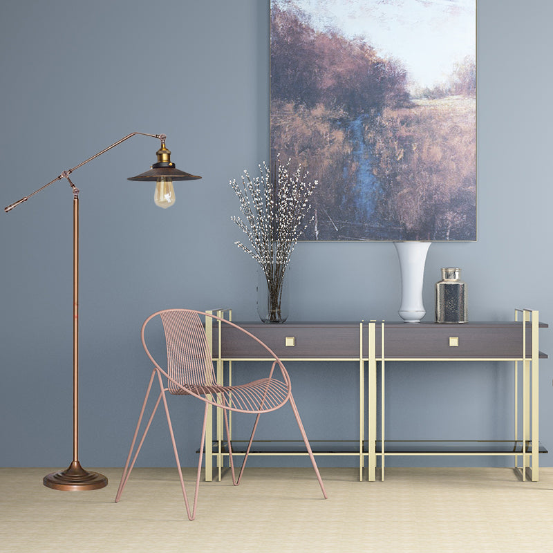 Flared Living Room Floor Light Metal 1 Head Industrial Style Floor Standing Lamp in Black/Bronze, 10"/12" Wide Clearhalo 'Floor Lamps' 'Lamps' Lighting' 265871