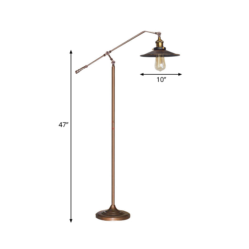 Flared Living Room Floor Light Metal 1 Head Industrial Style Floor Standing Lamp in Black/Bronze, 10"/12" Wide Clearhalo 'Floor Lamps' 'Lamps' Lighting' 265873