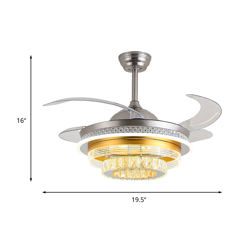 Tier Faceted Crystal Ceiling Fan Light Modern 3 Wind Speed LED Semi Flush Lamp with Reversible Blade in Silver and Gold Clearhalo 'Ceiling Fans with Lights' 'Ceiling Fans' 'Modern Ceiling Fans' 'Modern' Lighting' 265992