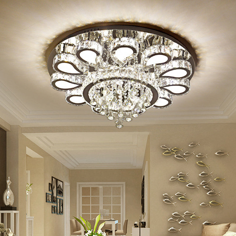 18"/23.5"/31.5" W LED Living Room Ceiling Mounted Fixture Classic Chrome Flush Mount Light with Flower Crystal Shade in Warm/White/3 Color Light Chrome 3 Color Clearhalo 'Ceiling Lights' 'Close To Ceiling Lights' 'Close to ceiling' 'Flush mount' Lighting' 265996