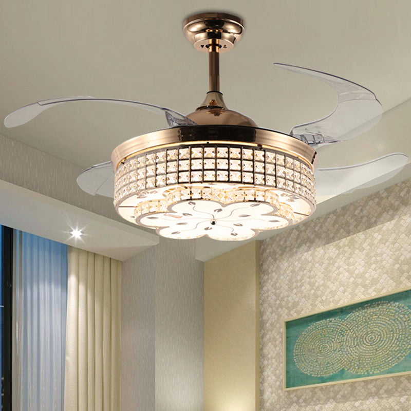 Silver/Gold Finish Floral Fan Lighting Modernist K9 Crystal LED Semi Flush Lamp with Remote Control/Wall Control/Frequency Conversion Clearhalo 'Ceiling Fans with Lights' 'Ceiling Fans' 'Modern Ceiling Fans' 'Modern' Lighting' 266003