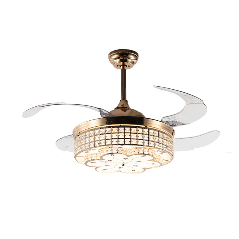Silver/Gold Finish Floral Fan Lighting Modernist K9 Crystal LED Semi Flush Lamp with Remote Control/Wall Control/Frequency Conversion Clearhalo 'Ceiling Fans with Lights' 'Ceiling Fans' 'Modern Ceiling Fans' 'Modern' Lighting' 266006